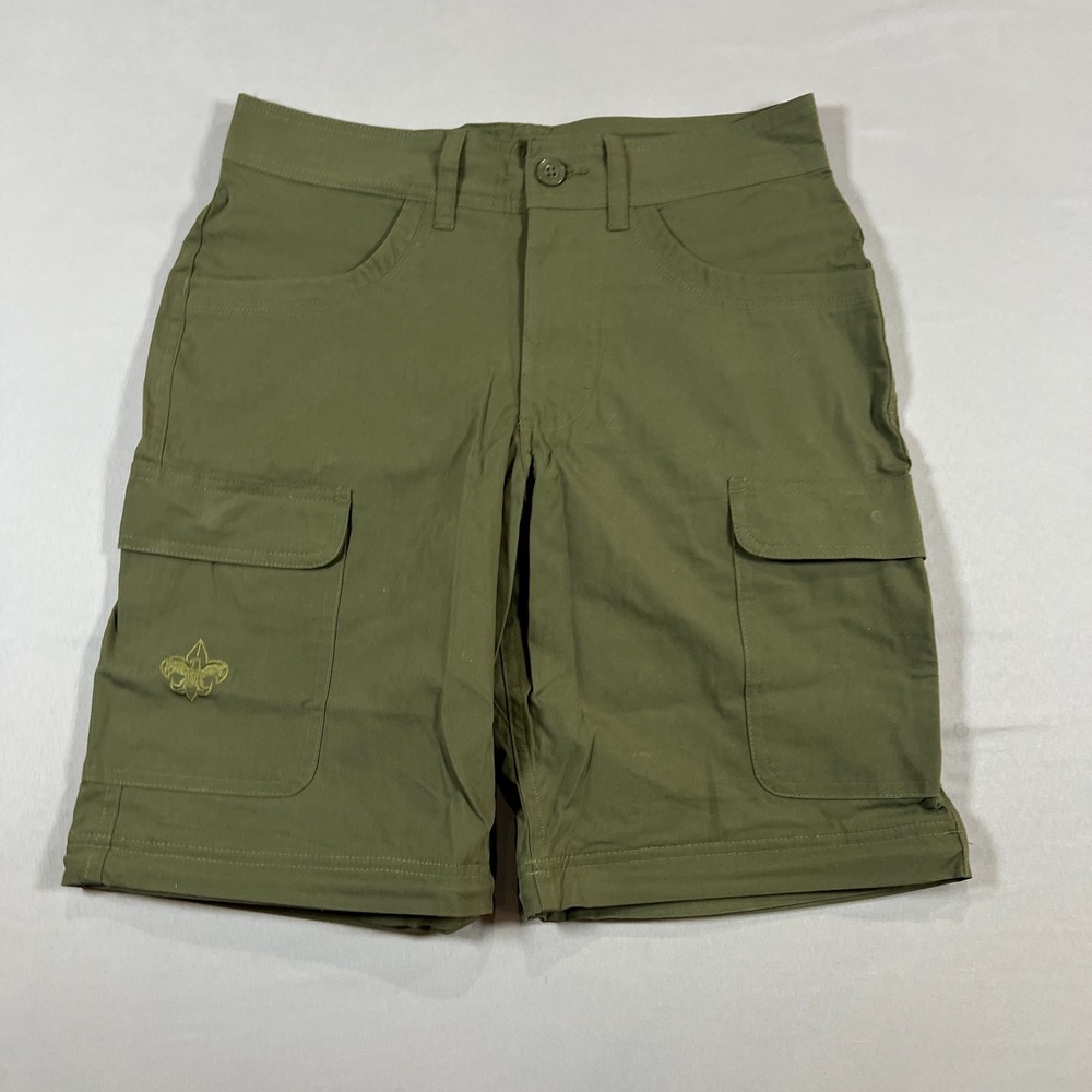 Scout Uniform Cargo Shorts Mens 30 Olive Green Cotton Stretch Belt Loop Utility